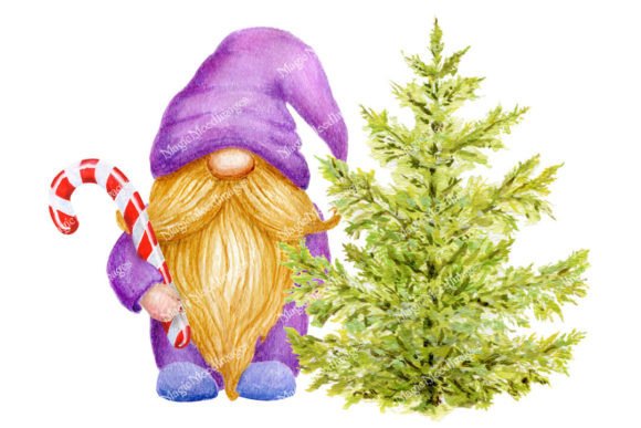 Charming Gnome Christmas Tree Watercolor Painting for Holiday Designs