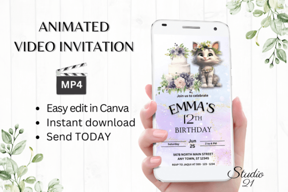 Cute Cat Birthday Invite: Instant Digital Joy for Pet Lovers