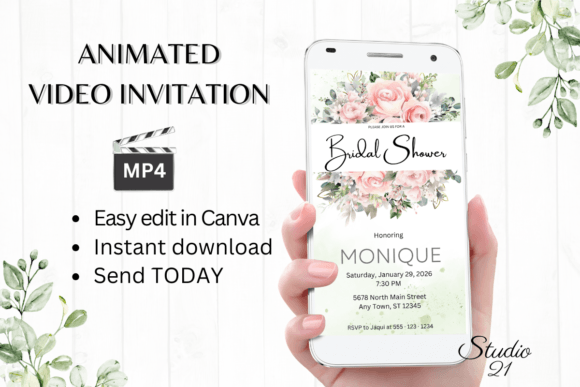 Effortless Elegance: The Pink Roses Bridal Shower Invite W4276