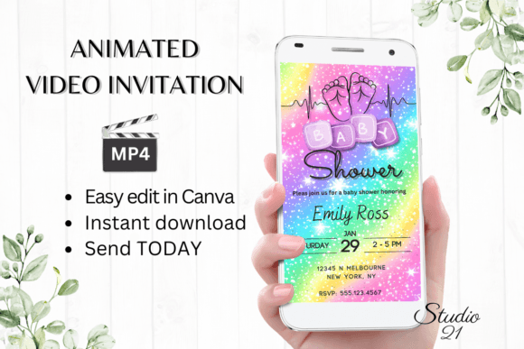 Modern Baby Shower Invitations: Editable Digital Templates