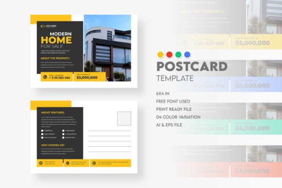 Modern Real Estate Postcard Template Design