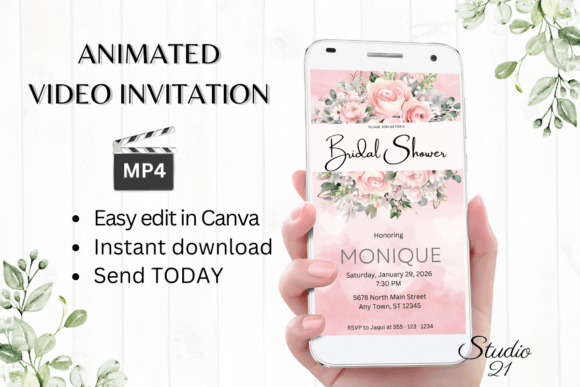 Pink Roses Bridal Shower Invite W4277: A Modern Design Asset