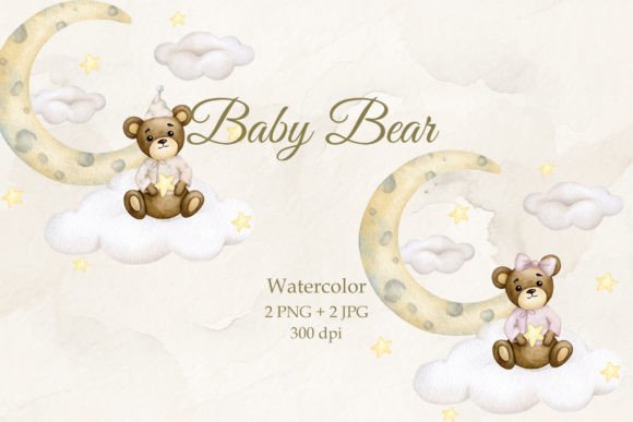Teddy Bear.Boy, Girl.Watercolor.PNG JPG: Gentle Charm for Modern Designs