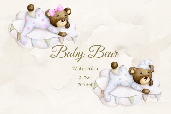 Teddy Bear on a Cloud: A Watercolor PNG Collection