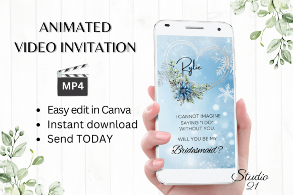 Winter Bridesmaid Proposal W3258M: An Elegant Digital Invitation Template