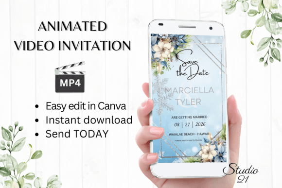 Winter Save the Date Announcement W2254: A Modern Festive Template